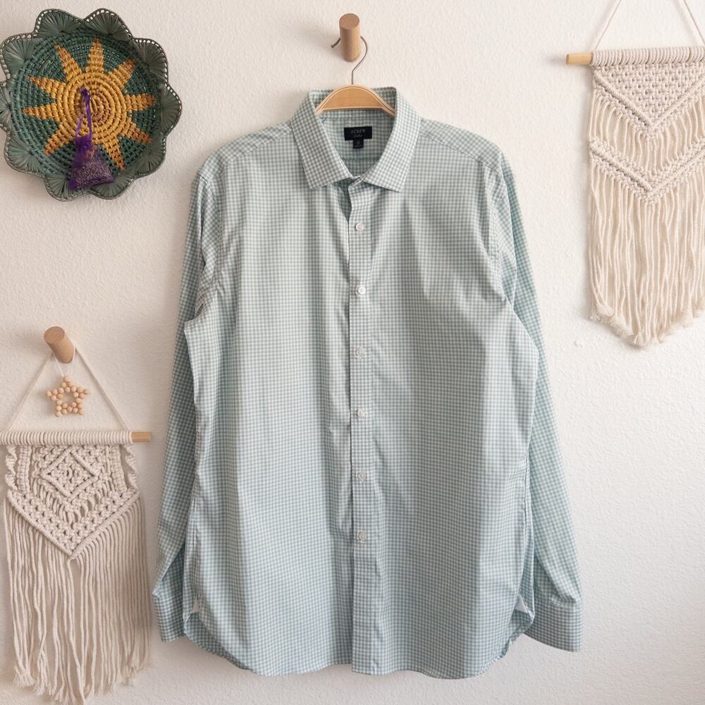 J. Crew Ludlow Green and White Gingham Casual Button Down Shirt Size 17/36